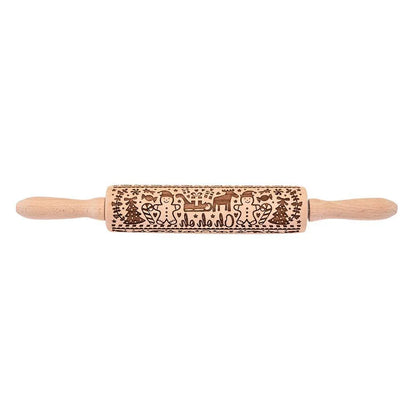 Beautifully engraved Christmas snowflake-patterned rolling pin for creating intricate designs on cookies, pastries, and soft candies