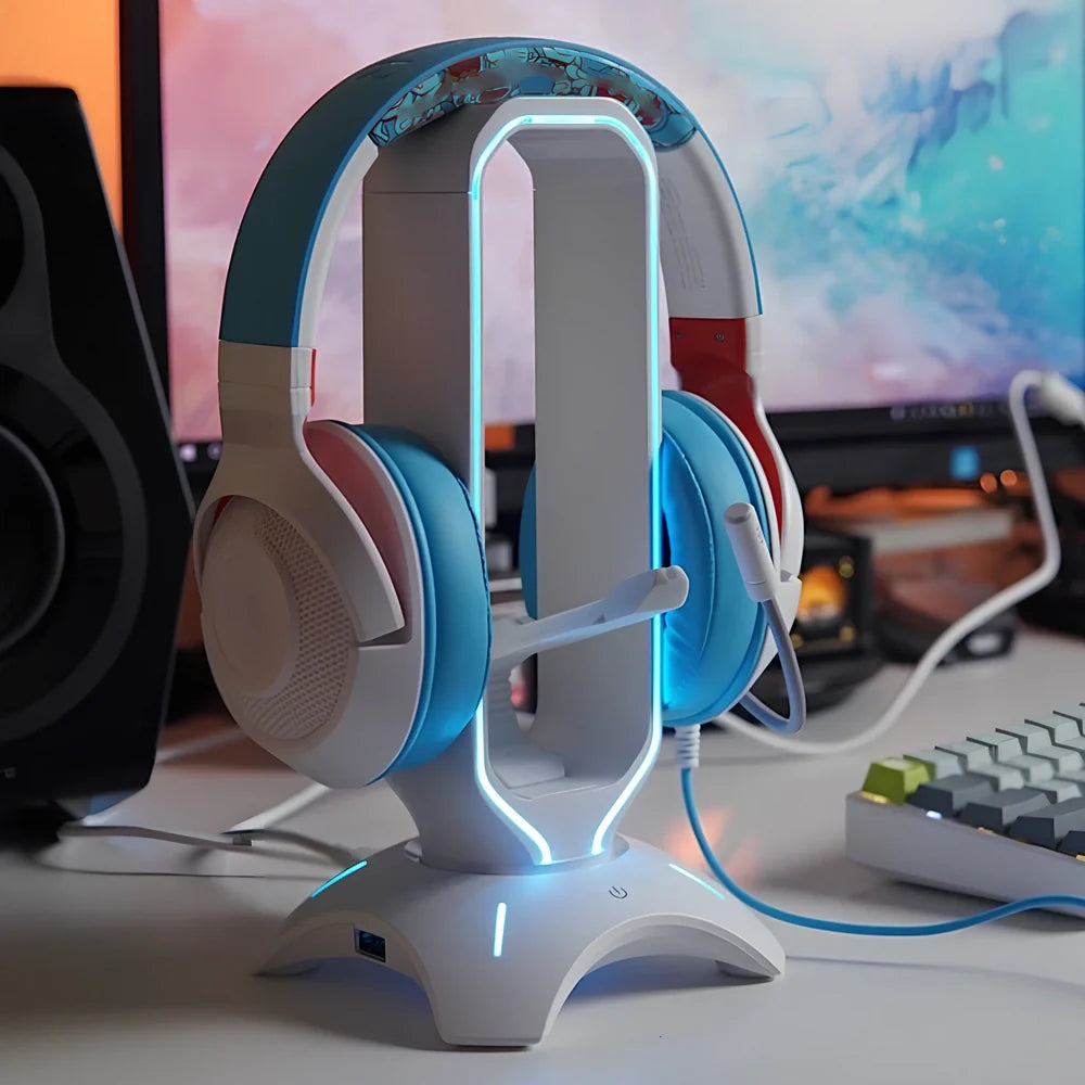 RGB gaming headphone stand measuring 252.5mm with USB connection and multiple colour options
