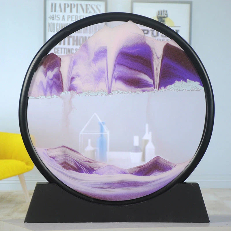 Mesmerizing Quicksand Art: A captivating glass craft featuring the fluid, colorful movements of sand