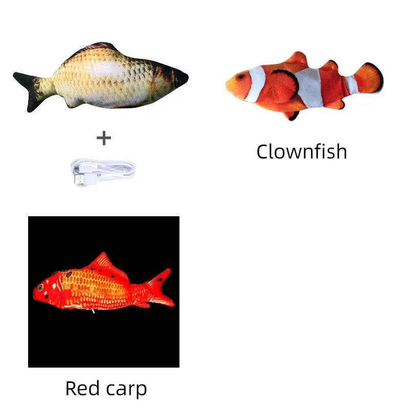 Electronic jumping fish cat toy 30cm length USB rechargeable multicolour PP material