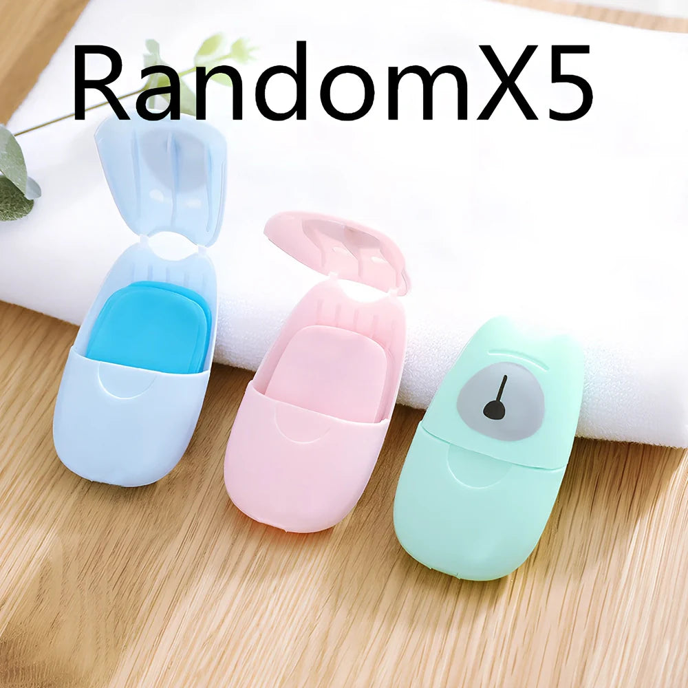 Pack of 50 pink biodegradable soap paper sheets, each 8x4.5cm, for portable hand cleaning on travels