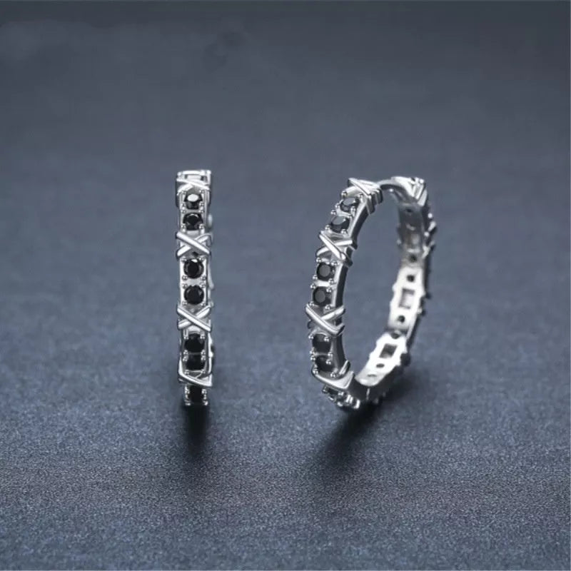 Black round zircon women's copper earrings with secure backing