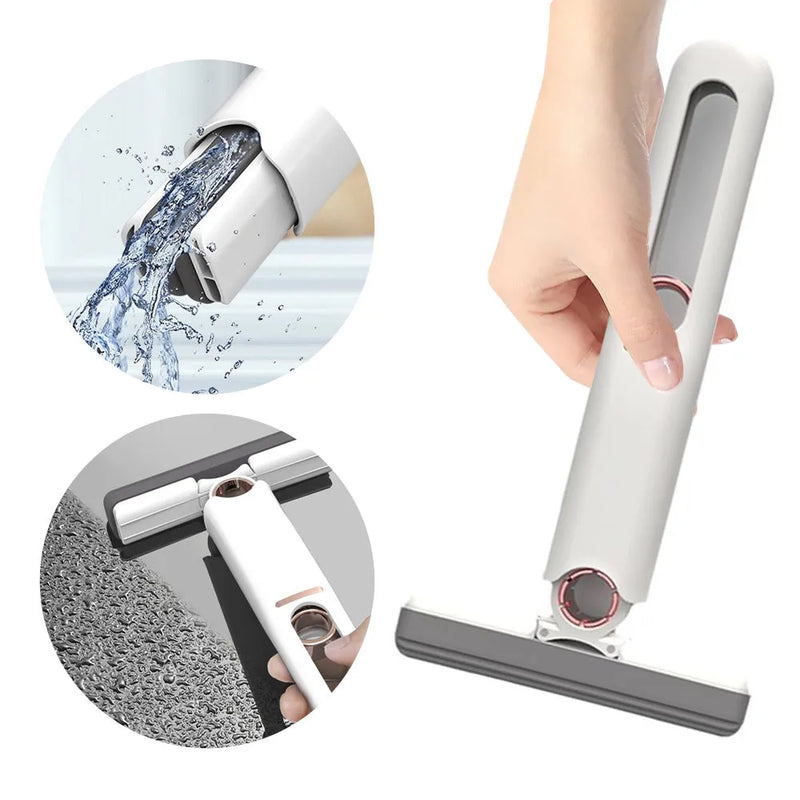 Mini mop floor cleaning tool with squeeze handle and biodegradable cotton sponge heads for household glass screen desk and car surfaces portable single-hand operation ring push-pull design for easy dehydration storage-friendly compact design
