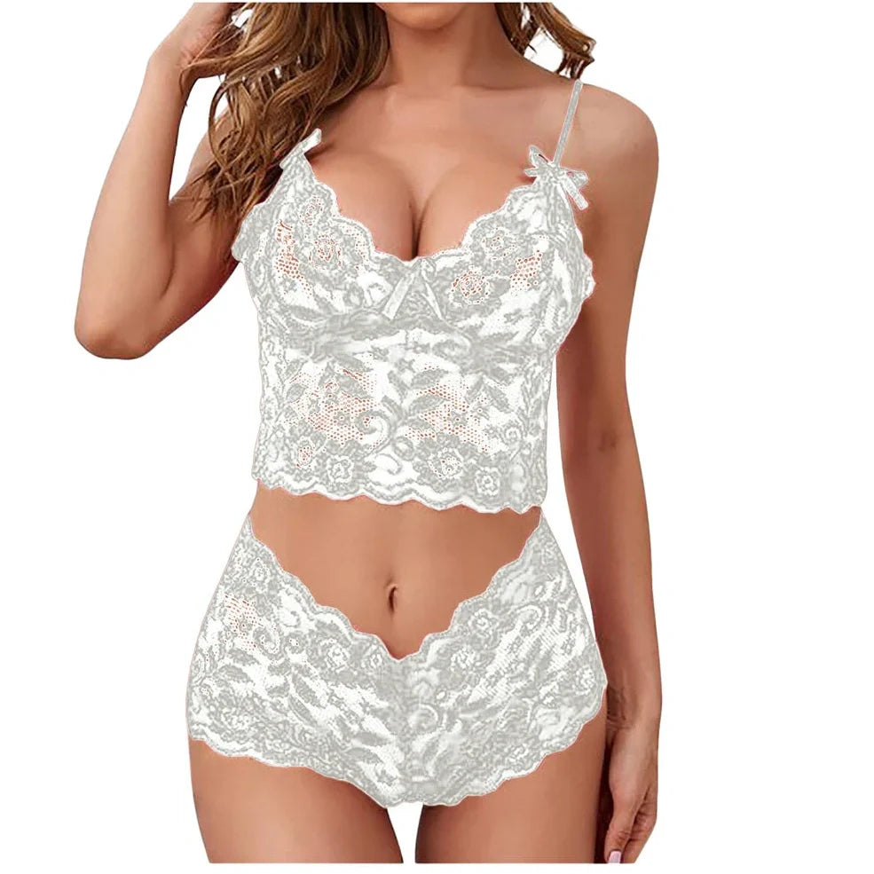 Women's adjustable lace lingerie set with chest wrap fastening in multiple colours