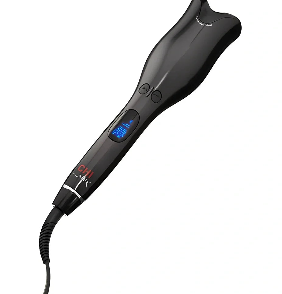 Anti-scald automatic curling iron with gold ceramic barrel and digital temperature display