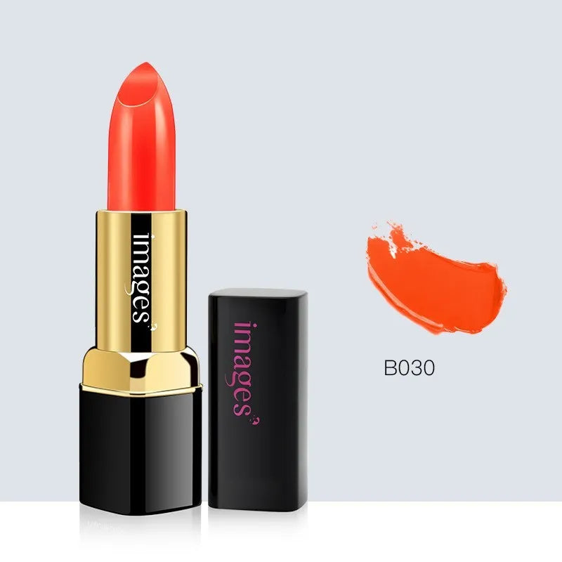 Moisturising lip gloss stick in a compact case, shown in shades like coral red and barbie pink.