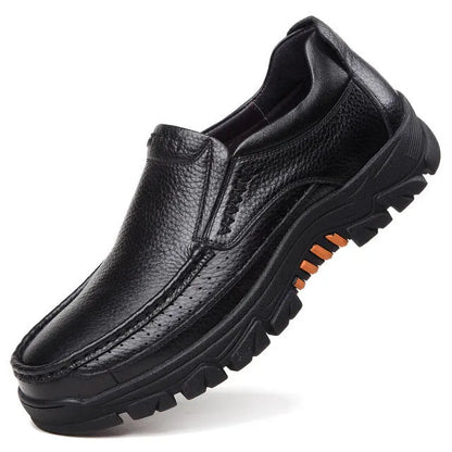 Black and brown leather slip-on business casual shoes with rubber outsole, sizes 38-44