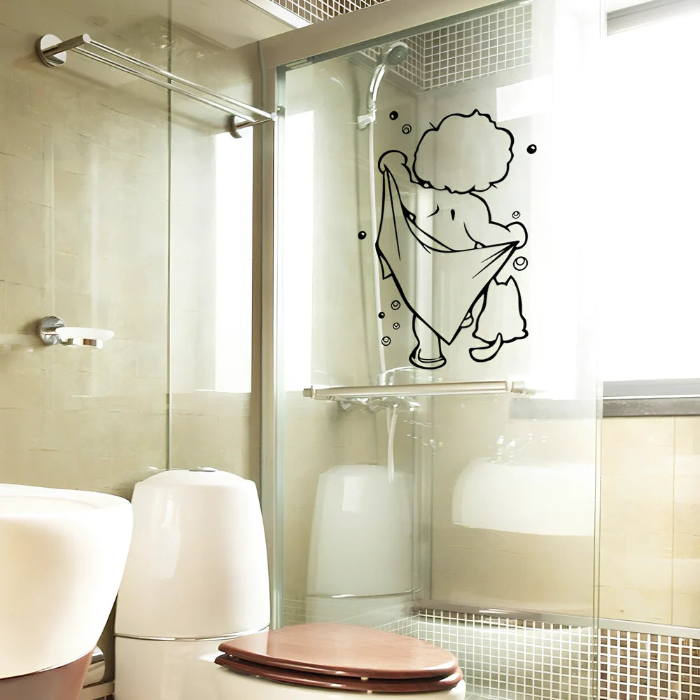 Baby shower bathroom wall sticker with carved design measuring 26cm by 43cm