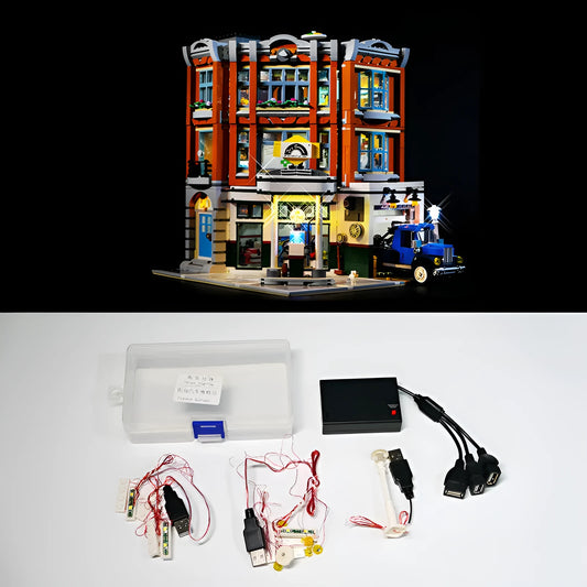 Plastic LED lighting components and accessories for custom LEGO MOC building sets and model displays.