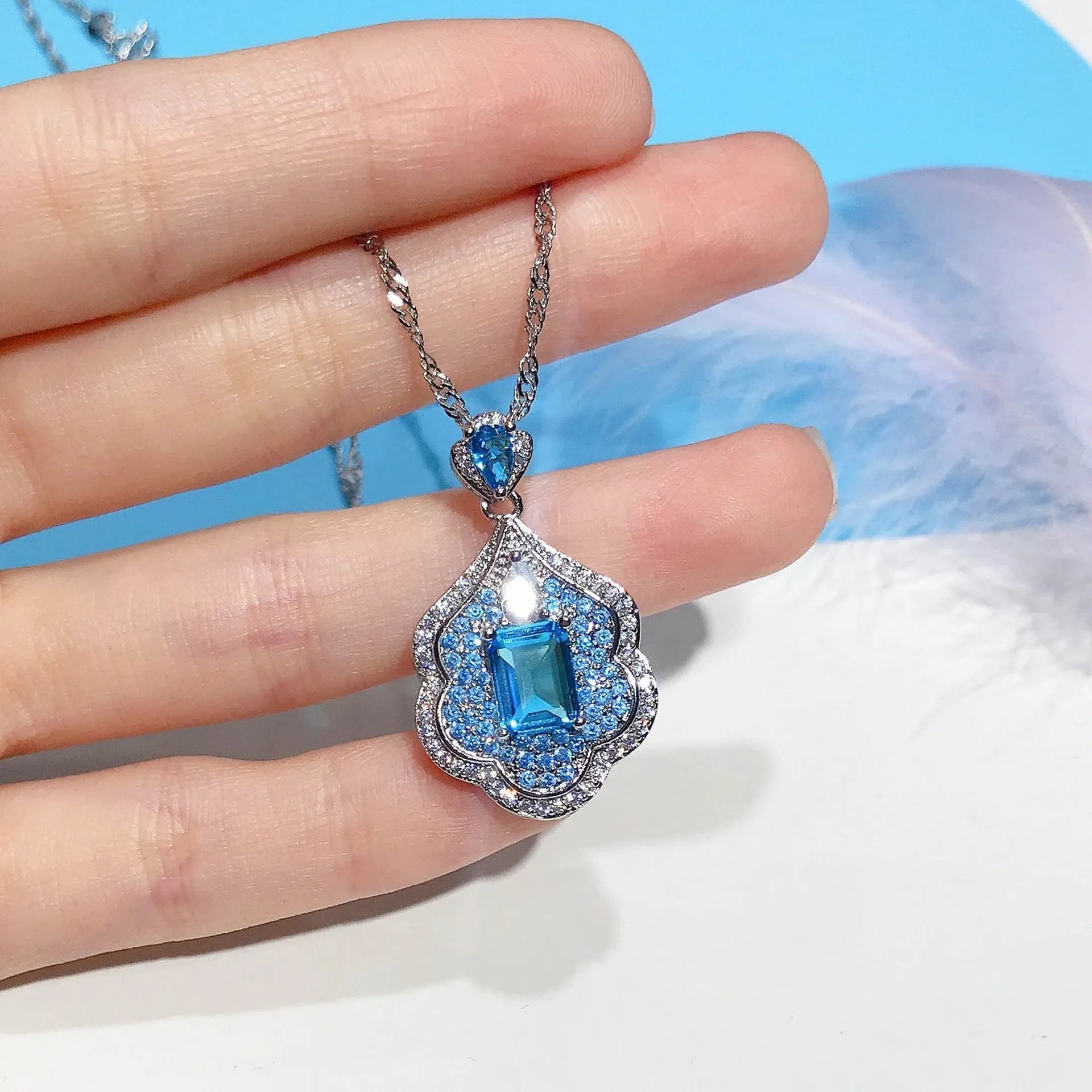Sea blue geometric copper pendant jewellery component without chain