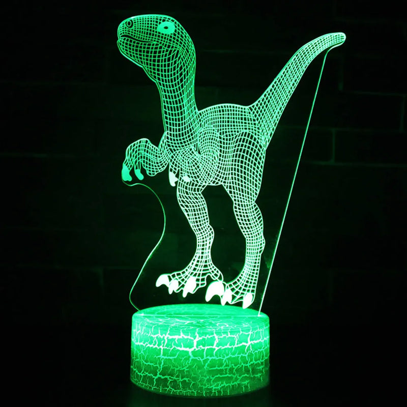 Dinosaur Night Light with Colourful 3D Effect, Touch-Sensitive Acrylic Panel and ABS Base Measuring 85x85x37mm, USB-Powered 5V LED Desk Lamp with Remote Control and Seven Colour Options