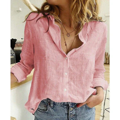 Loose Button Lapel Cardigan Top Long Sleeve Shirt for Women in various colors and sizes