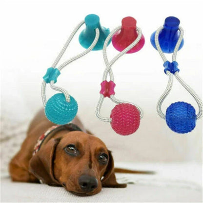 Multi-function dog chew toy with colorful rubber and cotton fiber rope for dental care and playtime