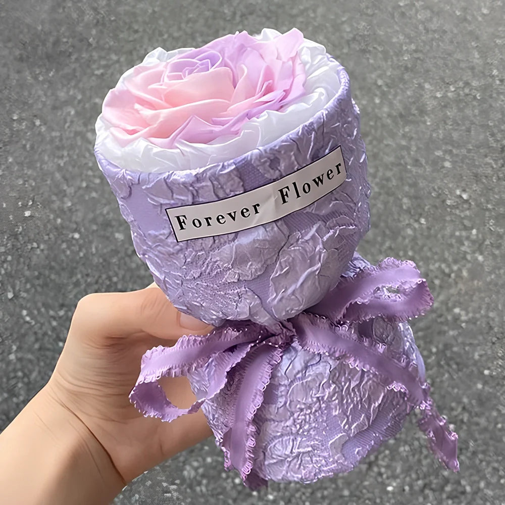 Preserved dried flower bouquet in gradient pink purple colour, 30cm height, eternal life roses