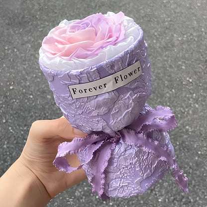 Preserved dried flower bouquet in gradient pink purple colour, 30cm height, eternal life roses