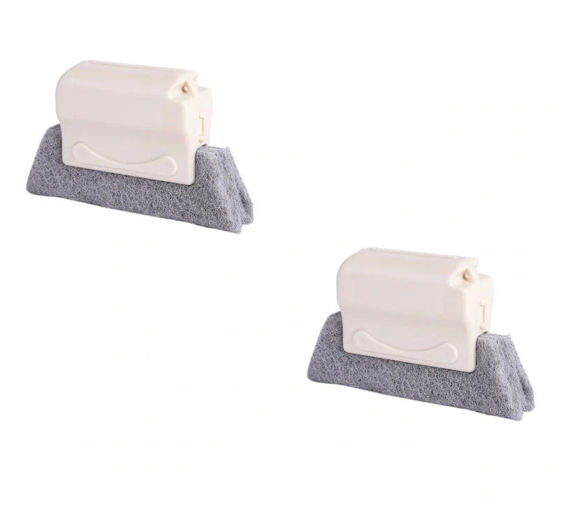 Window groove cleaning brush with comfortable grip and scouring pad head