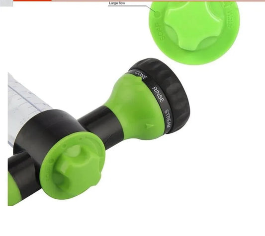 Green high-pressure foam spray gun with adjustable nozzle for car and household cleaning