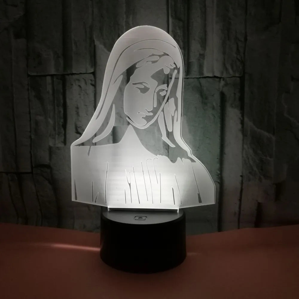 3D LED night light with laser-engraved acrylic plate showing stereoscopic dual ring pattern in colourful illumination
