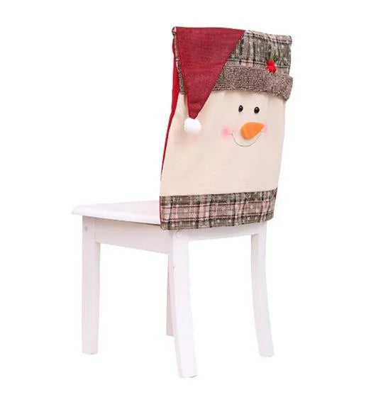 Christmas chair covers set with Santa Claus, Snowman and Santa Hat designs on dining chairs