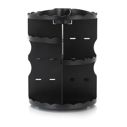 Rotating cosmetics organiser with 360-degree mechanism measuring 23 x 30.5cm in plastic construction
