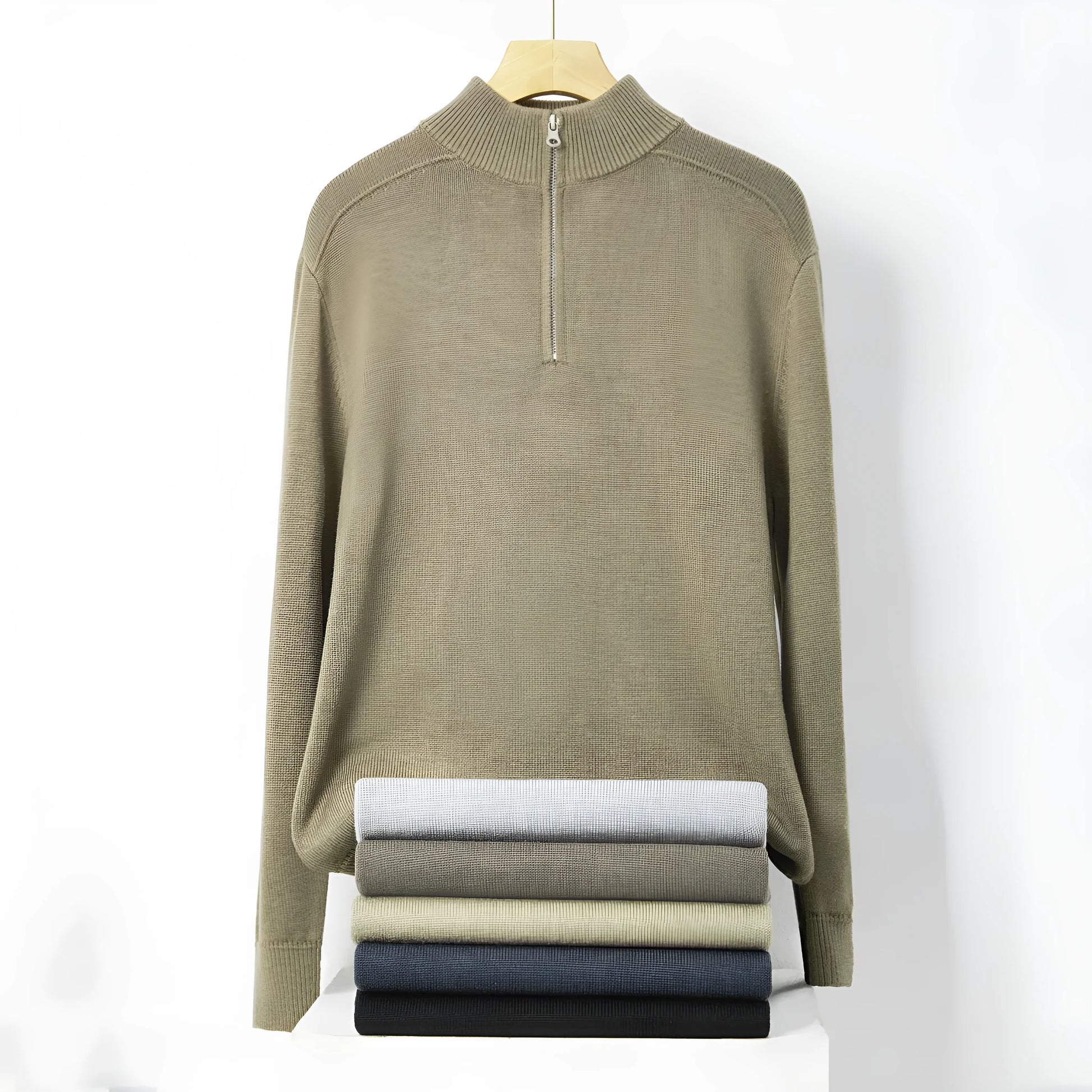 Men's thickened wool casual sweater in slim fit, shown in one of six available colours.