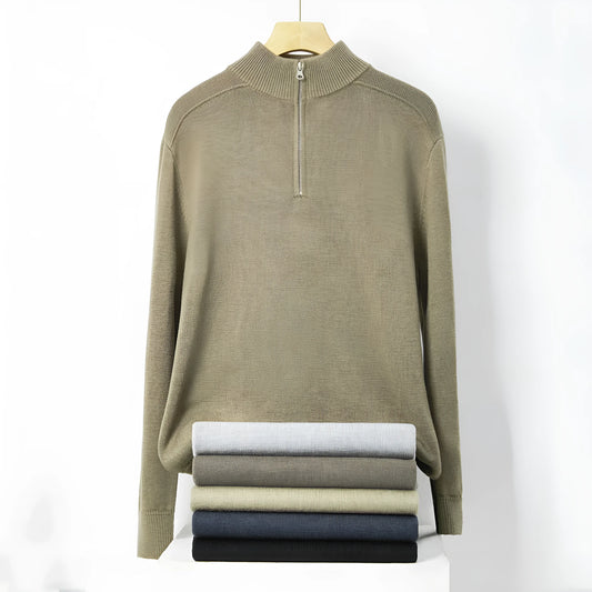 Men's thickened wool casual sweater in slim fit, shown in one of six available colours.