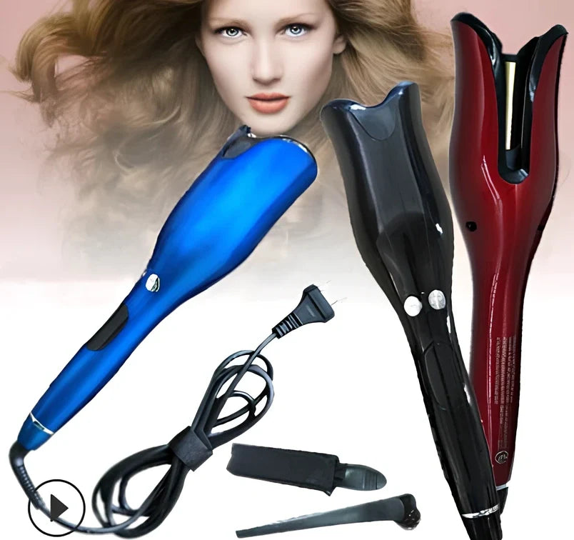 Anti-scald automatic curling iron with gold ceramic barrel and digital temperature display