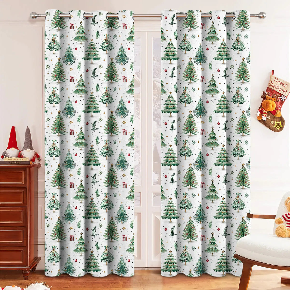Christmas Forest punching design shading curtain in modern simplicity style showing high sunshade function