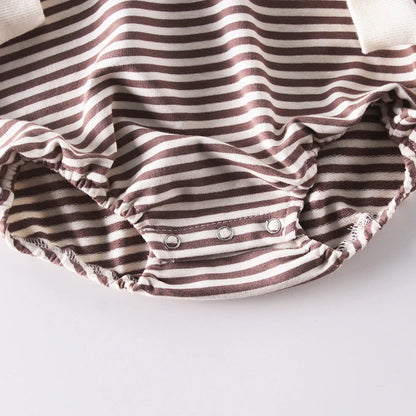 Striped baby climbing suit with hood and triangle design for crawling
