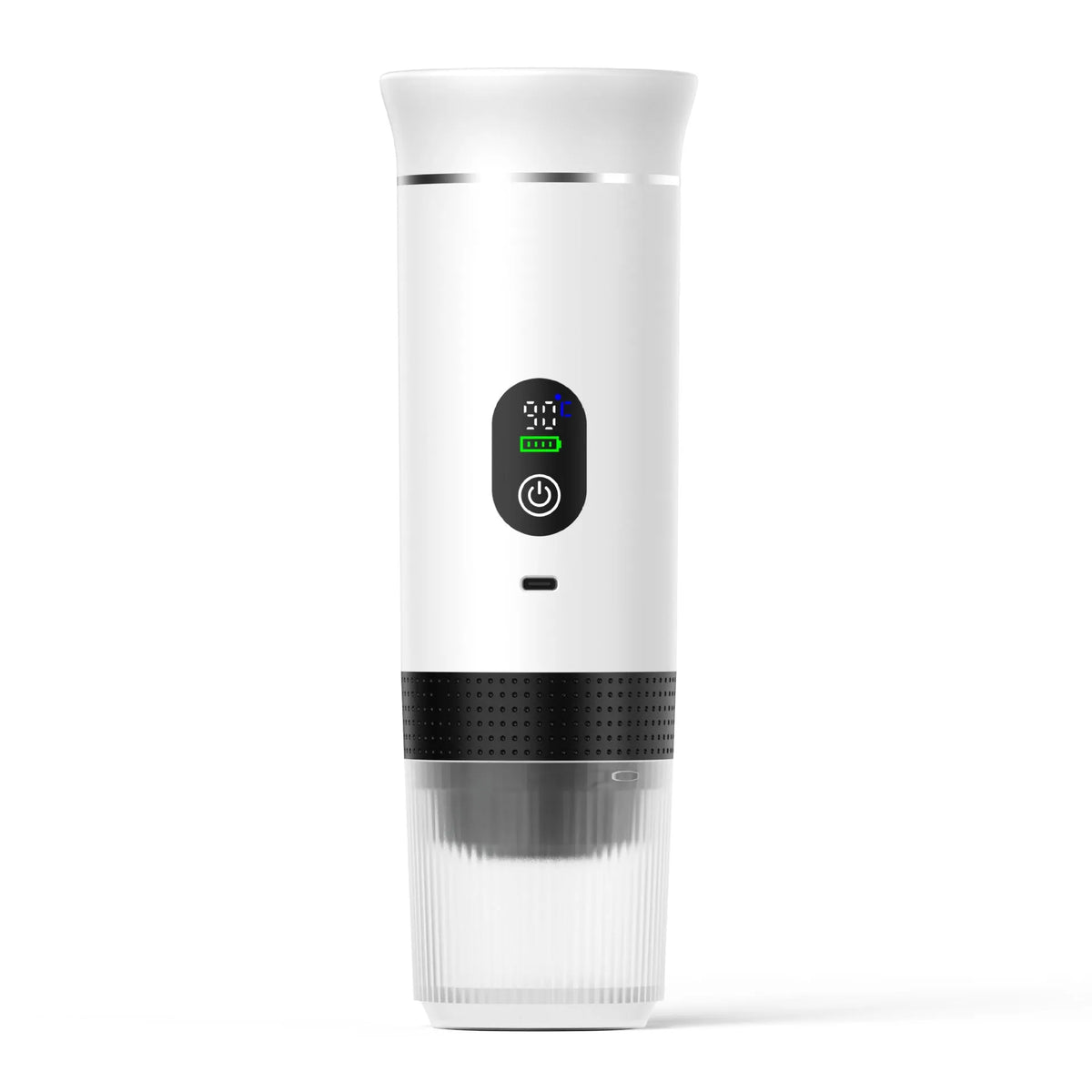 Portable black capsule coffee machine with LCD display for use in electric cars and outdoor travel