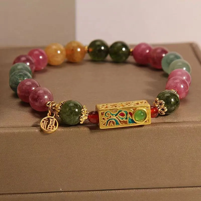 Women's geometric alloy bracelet with crystal charms in fresh sweet style