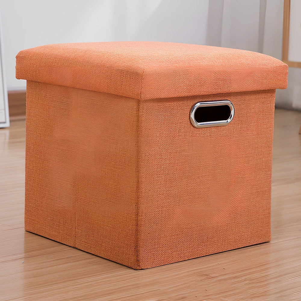 25cm cube storage stool in cotton linen fabric with hidden compartment and sponge cushioning