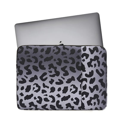 Leopard print waterproof laptop sleeve for 13-inch to 16-inch devices with anti-shock flannel protection.