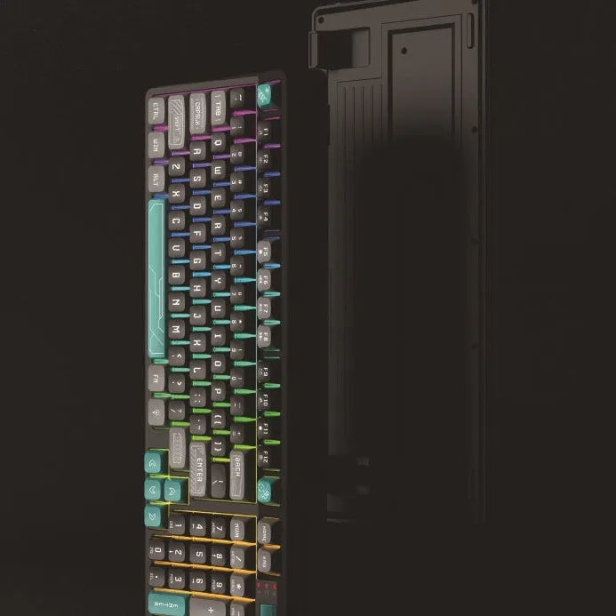 ABS plastic desktop computer keyboard with luminous backlighting in a choice of four colour combinations.