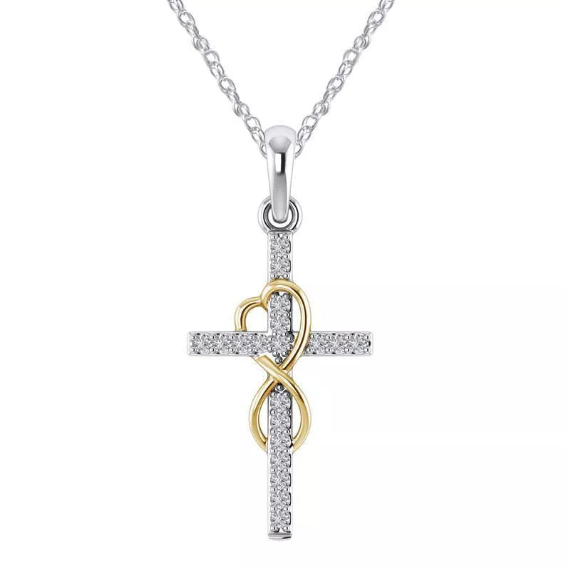 Alloy pendant necklace with diamond and eight-character cross design in gold, silver, and rose gold