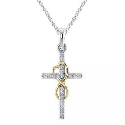 Alloy pendant necklace with diamond and eight-character cross design in gold, silver, and rose gold