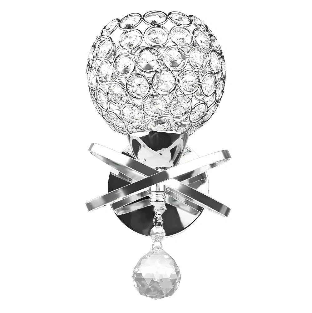 Crystal wall lamp with compact 145mm × 245mm × 100mm dimensions and E27 holder for 220V bulbs