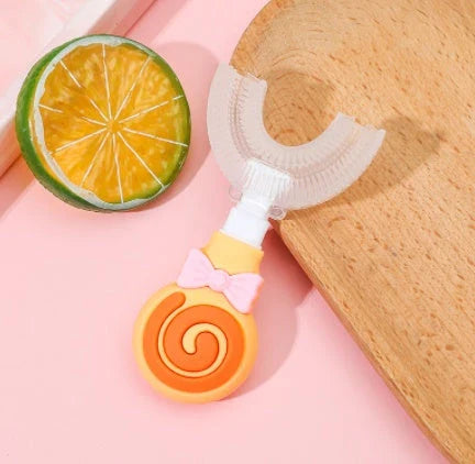 Kid's Soft Rubber U-Shaped Toothbrush in Vibrant Colors for Ages 2-12