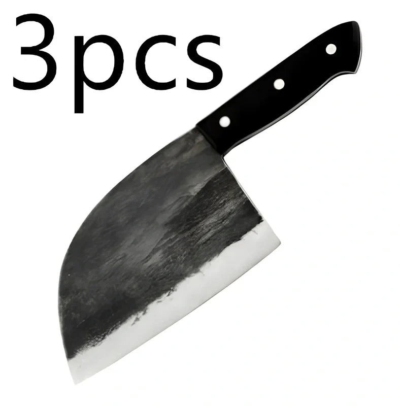 Hand-forged chopping knife with 17cm stainless steel blade and wooden handle