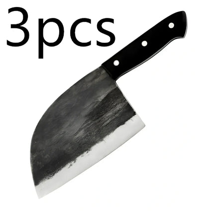 Hand-forged chopping knife with 17cm stainless steel blade and wooden handle