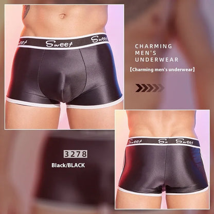 Men's shiny silky nylon boxers in black, white and sapphire blue colours
