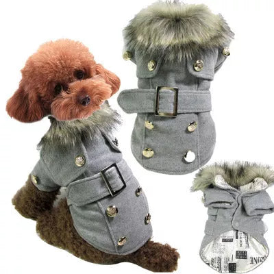 Warm cotton pet clothing jacket for small dogs in grey, black, pink, apricot, and yellow