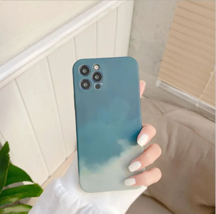 Silicone iPhone case with oil painting gradient design in blue, green, pink, or purple colours