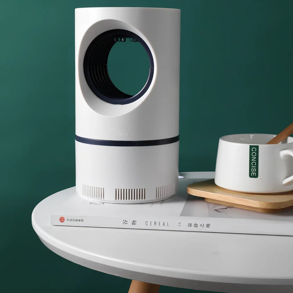 White USB photocatalytic mosquito trap size L 12x21.5cm with 360-degree UV light and detachable net for 51-100 square metre rooms