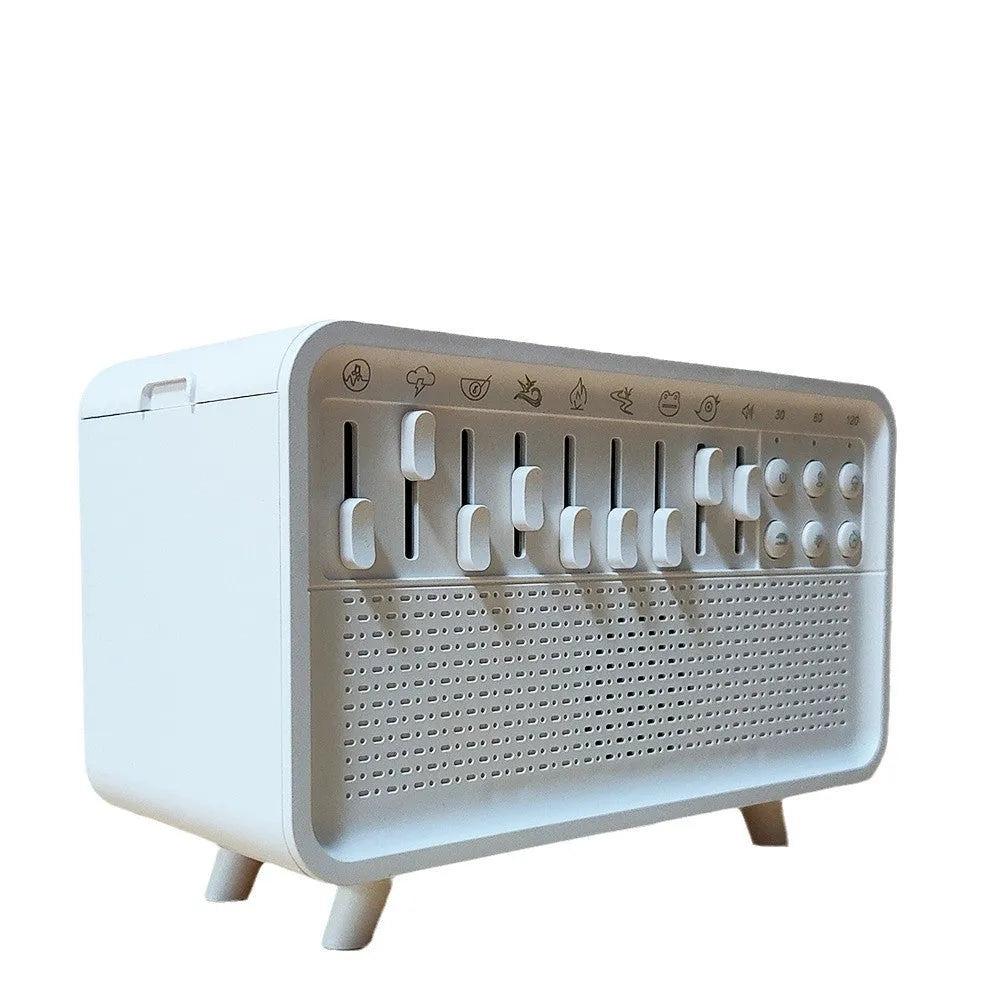 White geometric 3-in-1 Bluetooth speaker with humidifier and night light measuring 200mm wide