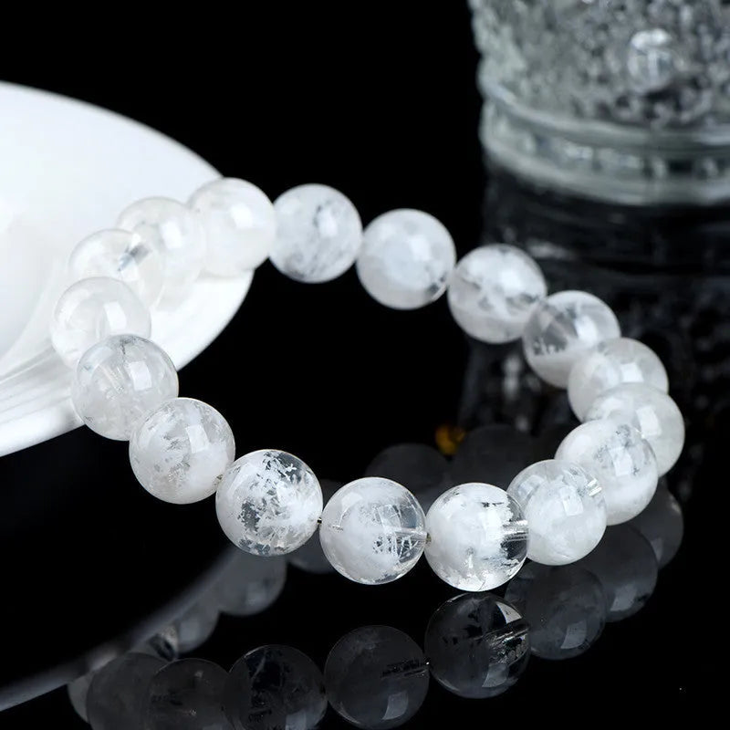 Natural blizzard snowflake round beads women's crystal bracelet with geometry shape and grinding treatment