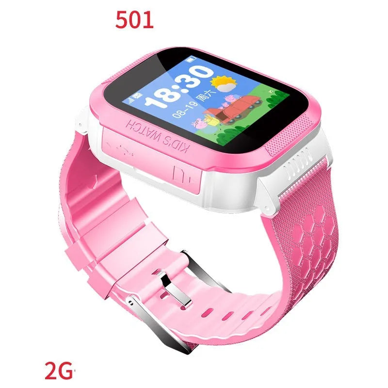 Z6 children smart watch with silicone strap, 128 x 128 touchscreen, and colour options in blue, pink, purple, and red