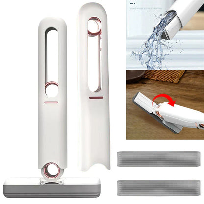 Versatile floor cleaning mop with single-handed squeeze handle, push-pull dehydration mechanism, and biodegradable cotton head