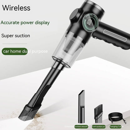 Black handheld vacuum cleaner with USB charging port measuring 25cm length for car and home dust removal