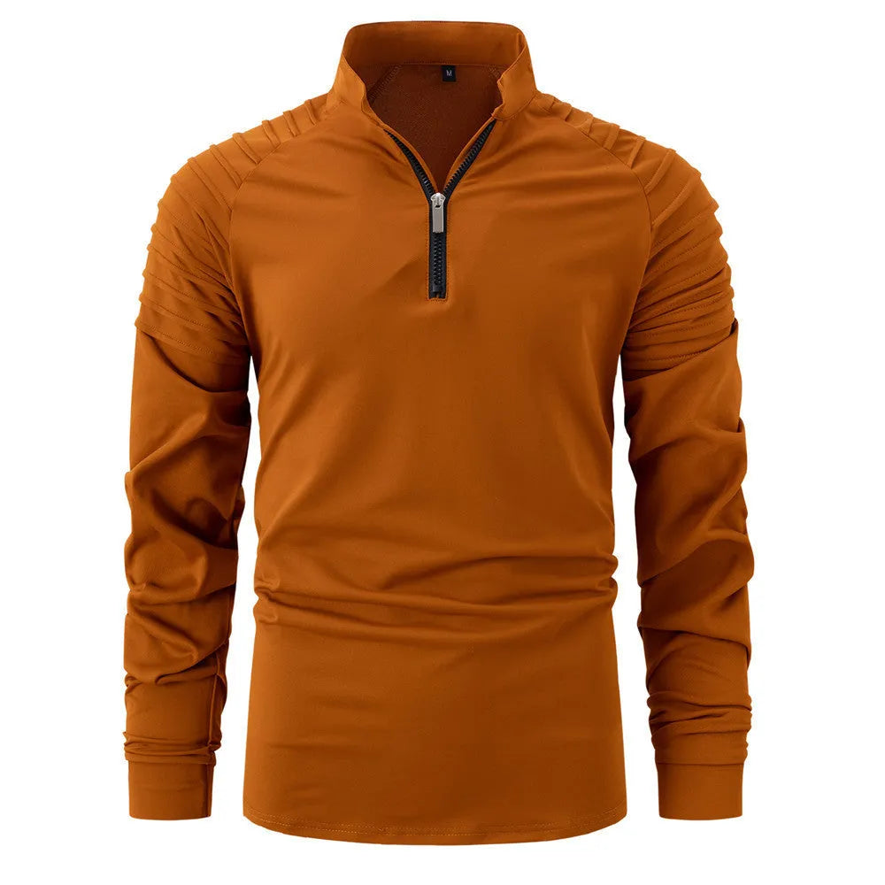 Men's long sleeve zip neck polo shirt in cotton blend, slim fit, available in eight colours and sizes S to XXXL.